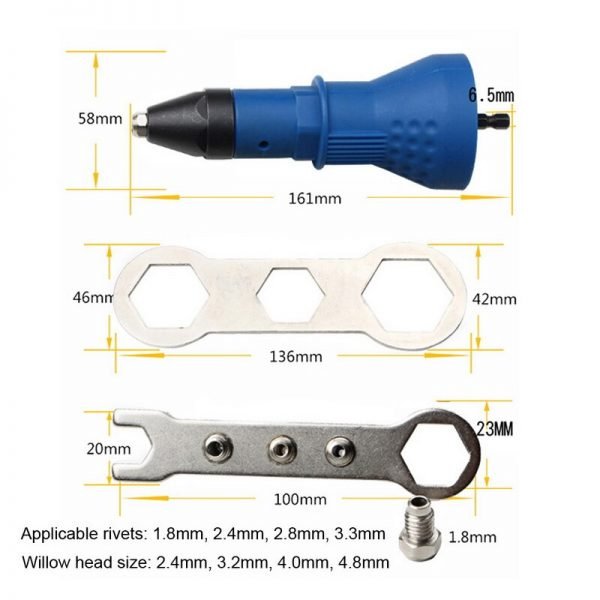 7Pcs/Set Electric Riveter Nut Gun Riveting Tool Cordless Riveting Drill Adaptor Insert Nut Tool with Wrench&Nuts 2.4- 4.8 mm - Image 6