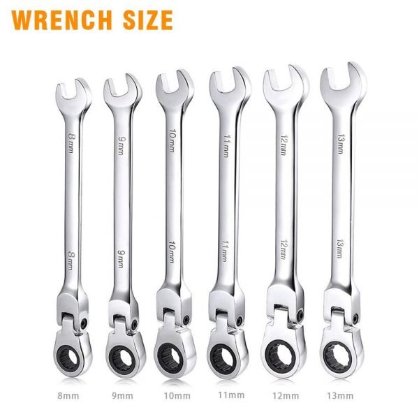Flexible Pivoting Head Ratchet Combination Spanner Wrench Garage Metric hand Tool 6mm-12mm For auto and Home Repair - Image 2