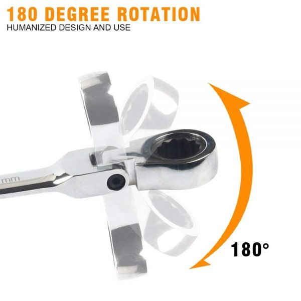 Flexible Pivoting Head Ratchet Combination Spanner Wrench Garage Metric hand Tool 6mm-12mm For auto and Home Repair - Image 3