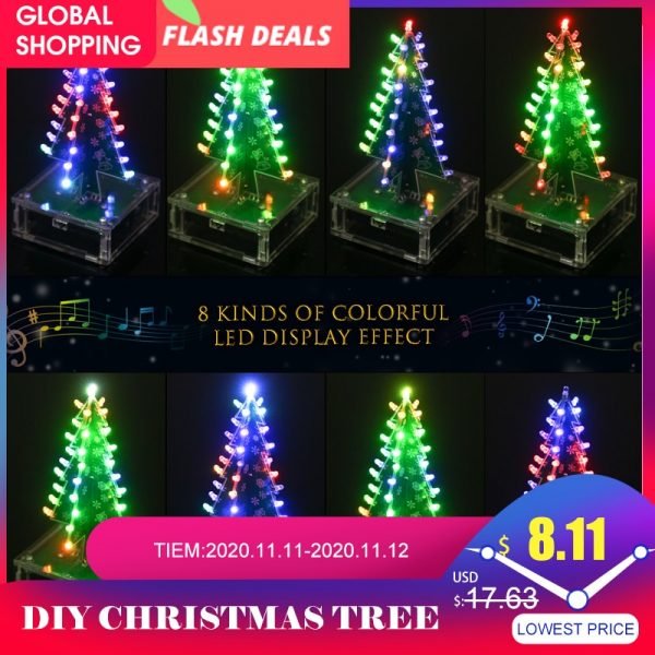 DIY Christmas Tree with Music Colorful Easy Making LED Light Acrylic New Year 2021 Decorations Electronic Learning Kit Module