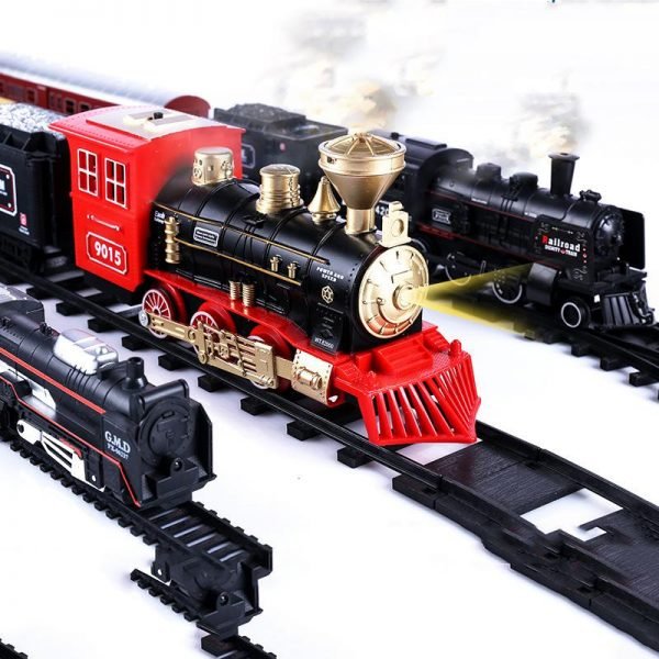 Electric Light Retro Train Toy Set Ornaments With Railway Electric Track Classical Set Toys Children New Year Christmas Gifts